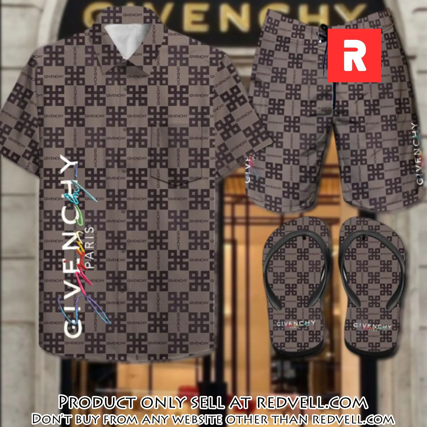 Givenchy combo hawaii shirt shorts flip flops luxury brand summer outfit hsf029 rv4923011